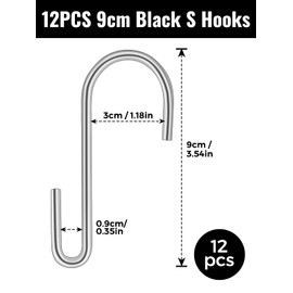 Sheryl&Rain Pack of 12 S Hooks, Silver, Stainless Steel Hooks for Hanging, S Hooks, Small Heavy Duty Hooks, Double Hooks, Hanging Hooks for Hooks, Wardrobe, Kitchen Hooks, Wardrobe Hooks, Clothes Rail