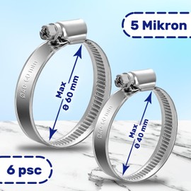 Hose Clamps Diameter 40-60 mm 9 mm Hose Clamps Set of 6 Monteral
