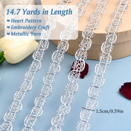 URROMA Silver Braid Trim, 14.7 Yards Gimp Braid Scroll Trim Metallic Lace Trim for Costume, Bag, Home Decor