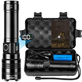 LEKIA Taschenlampe Aufladbar, Extrem Hell 90000 Lumens LED Taschenlampe, PHM-30W USB C Militärische Taschenlampe Batteriebetrieben, 5 Modi IPX6 Wasserdicht Zoombar Taschenlampe für Notfall, Camping