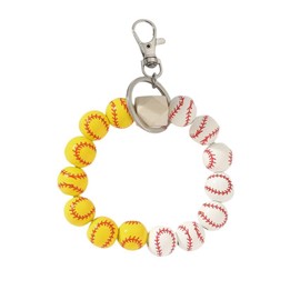 tenghong2021 Baseball Softball Charm Keychains Wooden Key Ring Bracelet Wristlet Sports Athletes Homecoming Gift Women -Style A