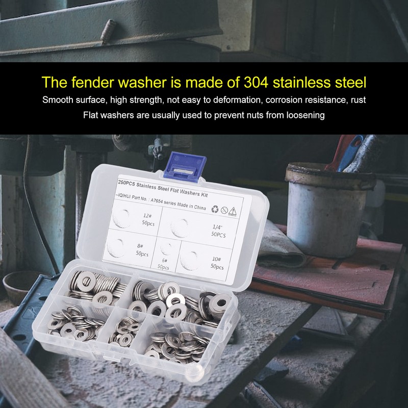250PCS Flat Washer Kit Stainless Steel 5 Specifications Anti Corrosion