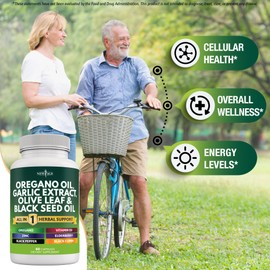 NEW AGE Oregano Oil Garlic Extract Olive Leaf with Astragalus - Supplement for Women and Men - 60 Count