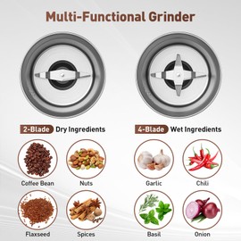 Secura Electric Coffee Grinder and Spice Grinder with 2 Stainless Steel Blades