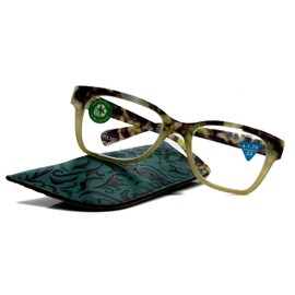 Aya, Premium Reading Glasses, High End Fashion Reader,+1.25 to +4 magnifiers, Square Green & Black Tortoise. Optical Frame. NY Fifth Avenue.