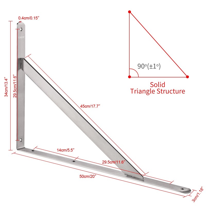 YUMORE Shelf Bracket 20", Max Load: 550lb, Heavy Duty Stainless