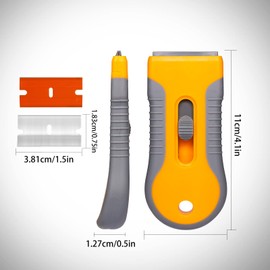 KINBOM Razor Hob Scraper Kit, 1 Retractable Razor Scraper with 10pcs Plastic Blades and 10pcs Stainless Steel Blades for Window Glass Film Glue Removing