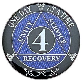4 Year AA Coin Silver Color Plated-Medallion, Recovery Chip, 12 Step Token, Alcoholics Anonymous Coin