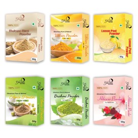 glowious Combo Pack of 6 (Multani Mitti, Lemon Peel, Amla, Hibiscus, Ubtan & Brahmi Powder) 300gms (50gx6)