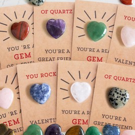 ORIENTAL CHERRY Valentines Day Gifts for Kids - 24 Pack Valentines Cards with Heart-Shape Gems - Valentine Crystals Rock Gift Exchange for Boys Girls Toddlers Class Classroom School Party Favor
