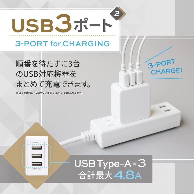 Owtec OWL-ACU348AS-WH AC Charger, Smart Charging, 3 USB Type-A x