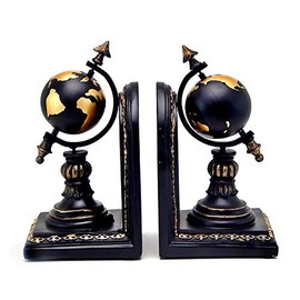 Bellaa Decorative Bookend Celestial Globe Armillary Industrial Art Decor Statues Book Shelves Stoppers Holder Nonskid Shelf Heavy Ends Supports Vintage Farmhouse Home Decor 8.5 inch