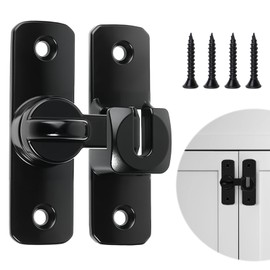 Black Sliding door Lock, 90/180 Degree Door Lock for Double Sided, Security Door Sliding Latch, Flip Barn Door Lock compatible with Barn Door, Pet Door, Bathroom, Outdoor, Garage, Window, Sliding Door