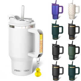 Frost Buddy Thicc Buddy - 16 oz Stainless Steel Vacuum Insulated Tumbler with Lid and Straw for Water - Travel Mug Cupholder Friendly - Gifts for Women Men Him Her (White)