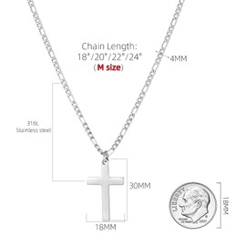 CaptainSteeL Cross Necklace for Men-Figaro Chain Stainless Steel/18k Gold Plated Plain Polishd Cross Pendant Necklace Simple Faith Jewelry Gift for Men Women 18-24 Inches