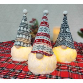 MOMENTS IN TIME Christmas Polyester Gnome with LED Light up, Battery Operate 3AA Battery not Included 3 Packs