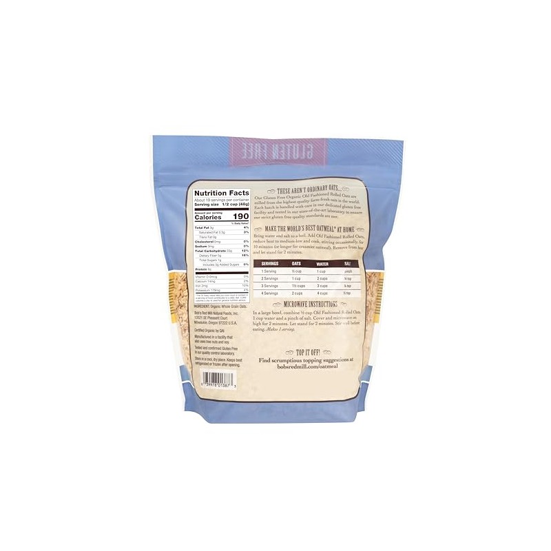 Bob´s Red Mill, Hojuelas de avena orgánica tradicional sin gluten,,
