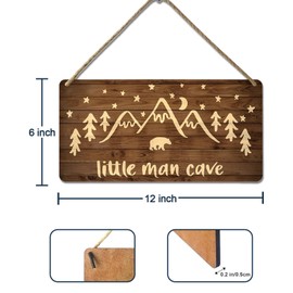 Little Man Cave Sign Woodland Nursery Wall Decor for Baby Boys Rustic Bear Forest Animal Wood Signs, Nursery Room Decor for Boys Bedroom Farmhouse Sign Wooden Wall Art 10x8 Inch