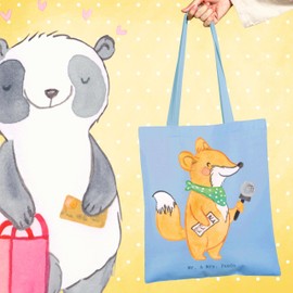 Mr. & Mrs. Panda Tote Bag Journalist Heart - Gift, Reporter, Training, Colleague, Study, Editor, Microphone, Employee, Press Office, Shoulder Bag, Bag, Shopper, Beach Bag, Colleague, blue, Hand Drawn