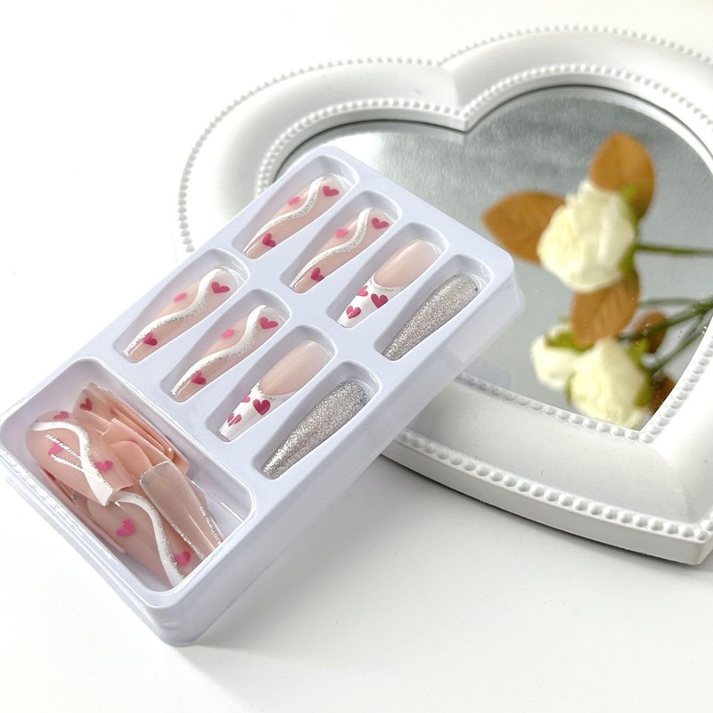 French Tip Press on Nails Long Coffin Fake Nails Nude