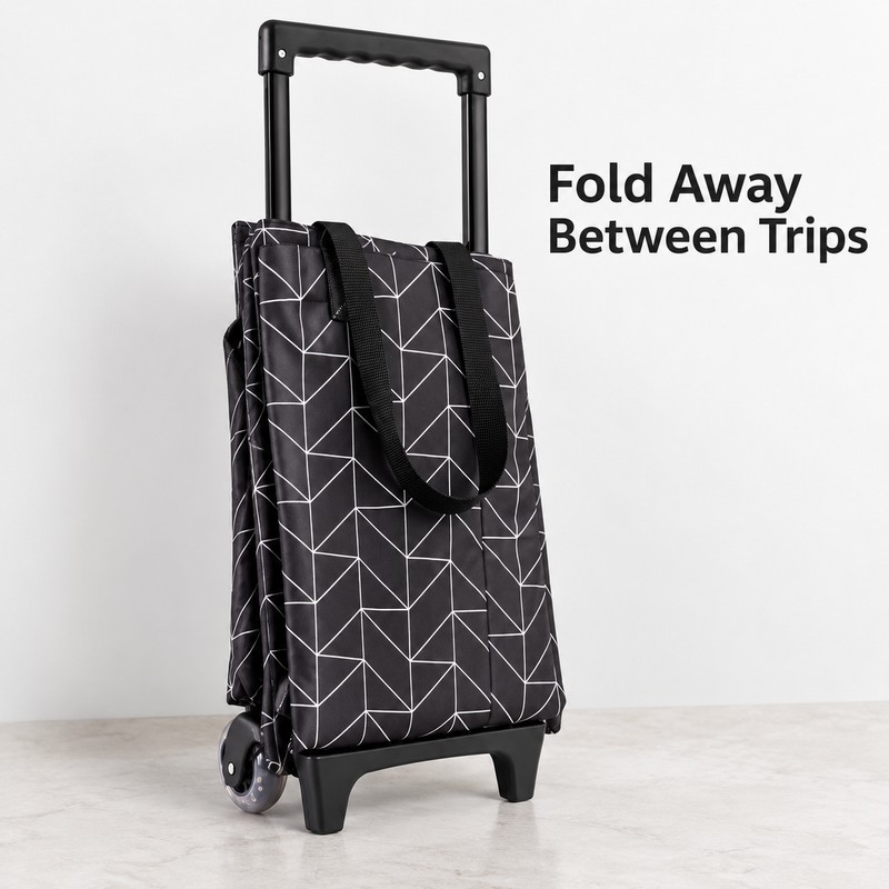 Foldable Shopping Cart Bag with Wheels and Retractable Handle for