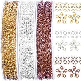 Jishi Jishi 30ft Jewelry Making Chains Bulk 2mm Necklace Chains for Jewelry Making Supplies, DIY Craft Earring Bracelet Making Findings, 3-Colors Gold Silver Copper Plated Metal Rolo Cable Link Chain Rolls