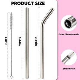 XccMe 6 PACK Stainless Steel Smoothie Straws,0.4'' Extra Wide Reusable Metal,9.5inch Replacement Long Drinking Straws for Milkshake, Smoothie,Beverage,Bubble Tea with 3 Cleaning Brush