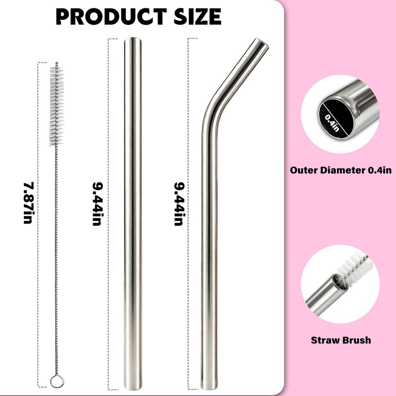 XccMe 6 PACK Stainless Steel Smoothie Straws,0.4'' Extra Wide Reusable