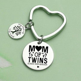 JIUSHUN Twin Mom Gift Mom Of Twins Keychain New Mom Keychain First Mother's Day Keychain For Twin Mama Gift Baby Reveal Gift Twins Mother Keychain Pregnancy Gifts Mommy Gift