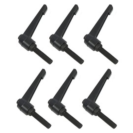 SRunDe Pack of 6 M6 Clamping Lever Handle, External Thread, Black, Aluminium Alloy Adjustable Handle, Machine Handles with Threaded Screw, Accessories for Machine Tools, Welding Machines, Printing