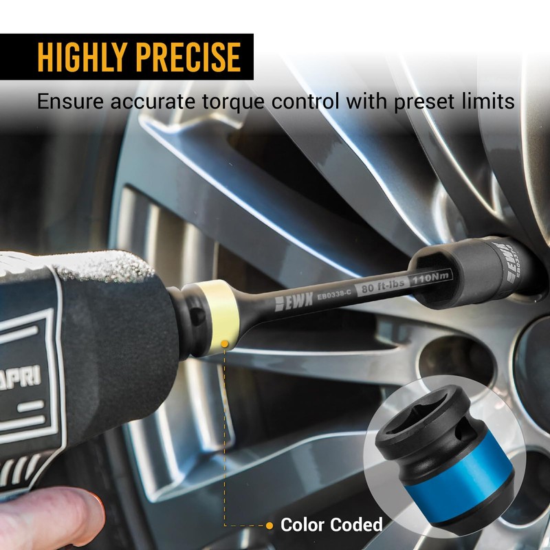 EWK 10 Pcs 1/2" Impact Torque Limiting Extension Bar Set,