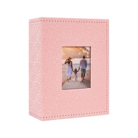 RECUTMS Photo Album 4x6 with 100 Pockets Leather Cover Picture Photo Book with Cover Window Design Small Picture Albums 4x6 with 100 Vertical Pockets for Family Wedding Baby Anniversary(Light Pink)