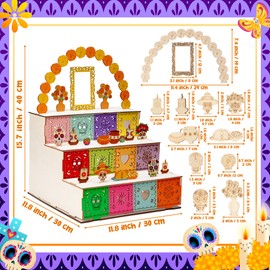 WATINC Day of Dead Ofrenda Box - Dia De Los Muertos Wooden Remembrance Decorations, Alter Ofrenda Painting Photo Frame, Mexican Sugar Skull Memory Shadow Gift for Traditional Home Party Supplies