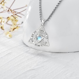 LOOVE Sterling Silver Celtic Trinity Knot Necklace for Women Moonstone Necklace Celtic Knot Necklace Irish Trinity Necklace Amulet Jewelry