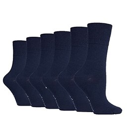 3 Pairs Navy Ladies Gentle Grip Easy Fit Loose Top Honey Comb Non elastic Cotton Socks Size 4-8 UK, 37-42 EUR (Navy)