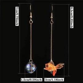 DAMLENG Funny Cute Acrylic Resin Simulation Fish in Bag Dangle Earrings Unique Asymmetry Lightweight Goldfish Dangle Drop Earrings Jewelry Gift for Women (Yellow)