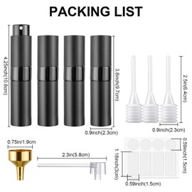 8ML Refillable Perfume Spray Bottles - Travel Atomizer Set with Removable Inner Bottle, Portable Leak Proof Lightweight Sprayer for Fragrances, Essential Oils (Matte Black 4 Pack)
