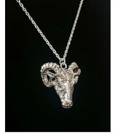 Fashion Jewelry large RAM GOAT HORN ANIMAL HEAD Pendant Sterling 925 Silver 24" Necklace men