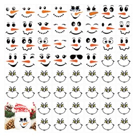 60 Pcs Christmas Face Stickers Rub on Transfer Sticker for Crafts Small 2 Inch 31 Designs Vinyl Snowman Faces Pitcher UV Decals for Ornaments Glass Drinking Cups Wood Balls Party Supplies (face60)