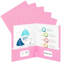 50 Packs Two Pocket Folders,Two Pocket File Folders with Business Card Slot,Pink,Letter Size,Paper Folders with Pockets for School Office Home Business