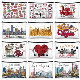 Reginary 12 Pcs City Souvenir Gifts Texas State Gifts Chicago City Souvenirs California Makeup Bag Zippered Bag Cosmetic Bag for Women Traveler Souvenirs(Las Vegas)