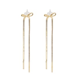 Gold Silver Bow Earrings for Women Long Bow Dangle Earrings Classic Ribbon Bow Stud Earrings Christmas Pearl Bow Earrings Bow Jewelry for Women (Gold A)