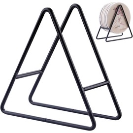 2PC Triangle Coaster Holder Black Iron Metal Holder Storage Caddy for Both Round and Square Coasters Fit 4 to 9 Pieces Coasters,4.3 Inch