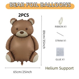 35 Inch Brown Bear Balloons Cartoon Large Little Bear Foil Balloons Matte for Home Decor Jungle Theme Party Supplies Baby Shower and Birthday Decoration