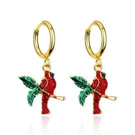 Lauren-Spencer Christmas Earrings for Women Cute Holiday Dangle Earrings Red Cardinal Bird Christmas Ball Stocking Snowman Christmas Tree Earrings for Women Christmas Jewelry Gift (Red Cardinal Bird Earrings)