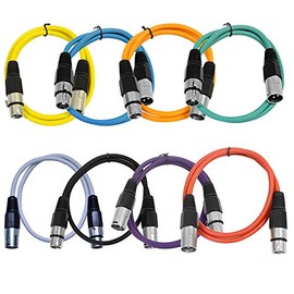Seismic Audio - SAXLX-2-Multi - 8 Pack of Colored 2 Foot XLR Patch Cables - 2' Mic Cable Cords