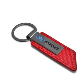 iPick Image for Ford F-150 Red PU Leather Carbon Fiber Texture Strap Gunmetal Gray Metal Bar LED Printed Logo Key Chain
