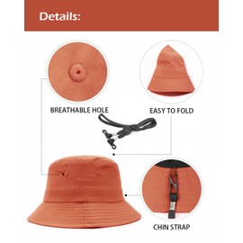 Extra Large Lightweight Bucket Sun Hat,Adjustable Breathable Travel Hats,Outdoor Sun Hat for Big Heads 24.5"-25.5" Orange