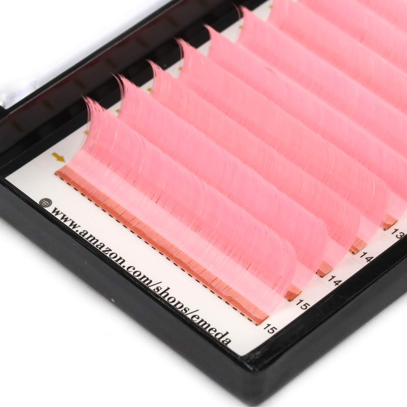 EMEDA Self-Fanning Volume Eyelashes, Colourful Pink, 0.07 mm, D Curl,