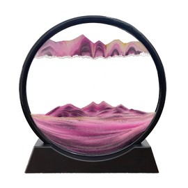 SOFLIY 3D Dynamic Sand Art Liquid Motion, Moving Sand Art Picture Round Glass 3D Deep Sea Sandscape in Motion Display Flowing Sand Frame Relaxing Desktop Home Office Work Decor (12“, Pink)